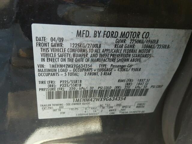 1MEHM42WX9G634354 - 2009 MERCURY SABLE PREM BLACK photo 10