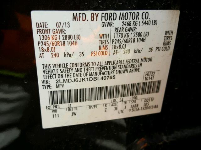 2LMDJ6JK1DBL40795 - 2013 LINCOLN MKX BROWN photo 10