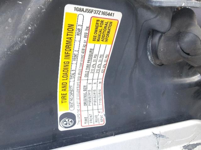 1G8AJ55F37Z165441 - 2007 SATURN ION LEVEL SILVER photo 10