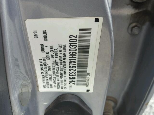 2HGES267X1H603102 - 2001 HONDA CIVIC EX 银色 照片 10