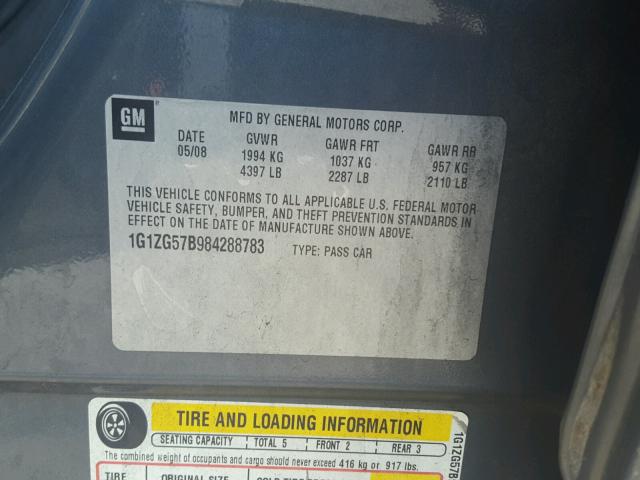 1G1ZG57B984288783 - 2008 CHEVROLET MALIBU LS ნაცრისფერი ფოტო 10