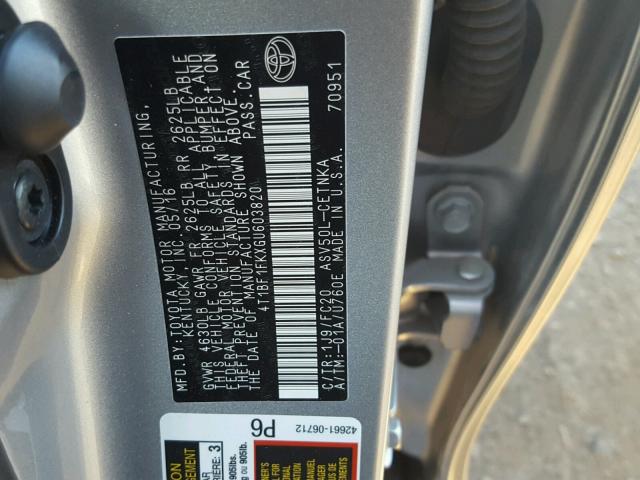 4T1BF1FKXGU603820 - 2016 TOYOTA CAMRY LE SILVER photo 10