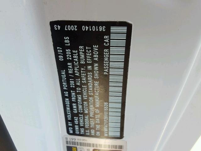 WVWFA71F28V015536 - 2008 VOLKSWAGEN EOS LUX 白色 照片 10