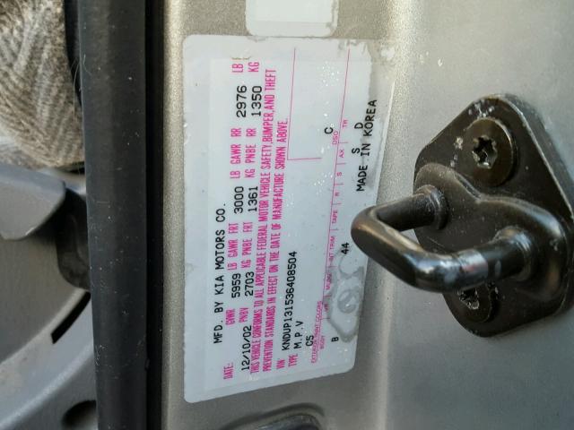 KNDUP131536408504 - 2003 KIA SEDONA EX SILVER photo 10