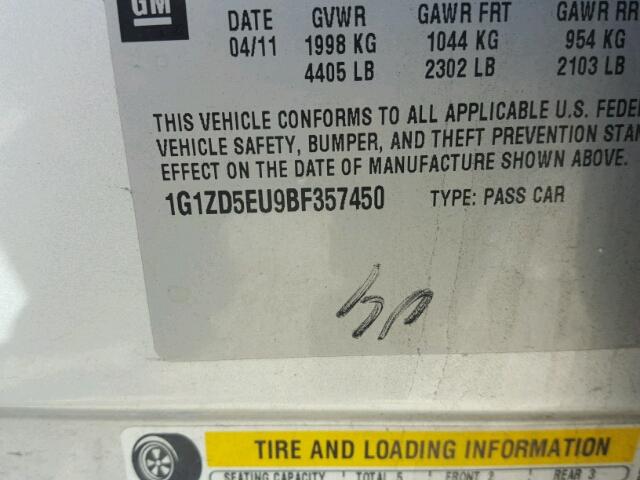 1G1ZD5EU9BF357450 - 2011 CHEVROLET MALIBU SILVER photo 10