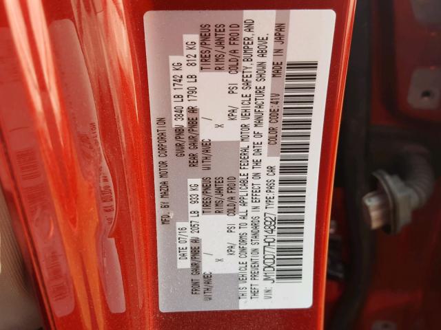 JM1DKDD77H0148927 - 2017 MAZDA CX-3 GRAND RED photo 10