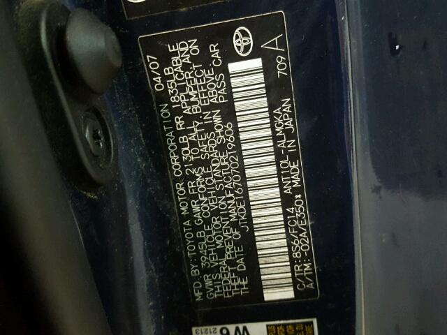 JTKDE167070219606 - 2007 TOYOTA SCION TC 蓝色 照片 10