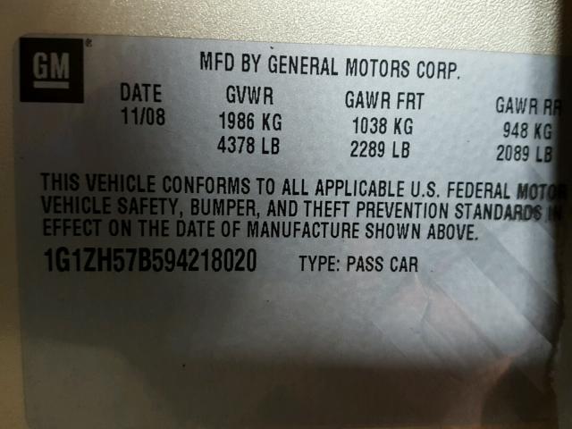 1G1ZH57B594218020 - 2009 CHEVROLET MALIBU TAN photo 10