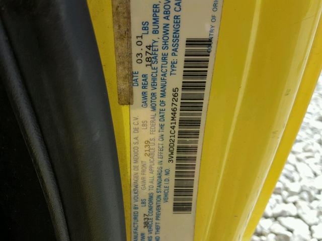 3VWDD21C41M467265 - 2001 VOLKSWAGEN NEW BEETLE 黄色 照片 10