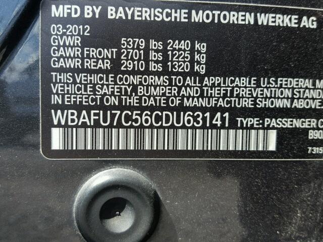 WBAFU7C56CDU63141 - 2012 BMW 535 XI CHARCOAL photo 10