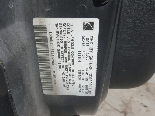1G8AW15F86Z102960 - 2006 SATURN ION LEVEL BLACK photo 10