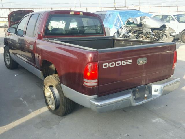 1B7GL2AN2YS607805 - 2000 DODGE DAKOTA QUA BURGUNDY photo 3