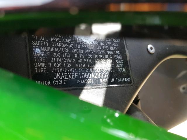 JKAEXEF10GDA28332 - 2016 KAWASAKI EX650 F GREEN photo 10