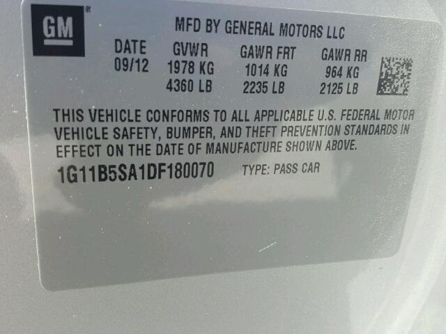 1G11B5SA1DF180070 - 2013 CHEVROLET MALIBU LS SILVER photo 10