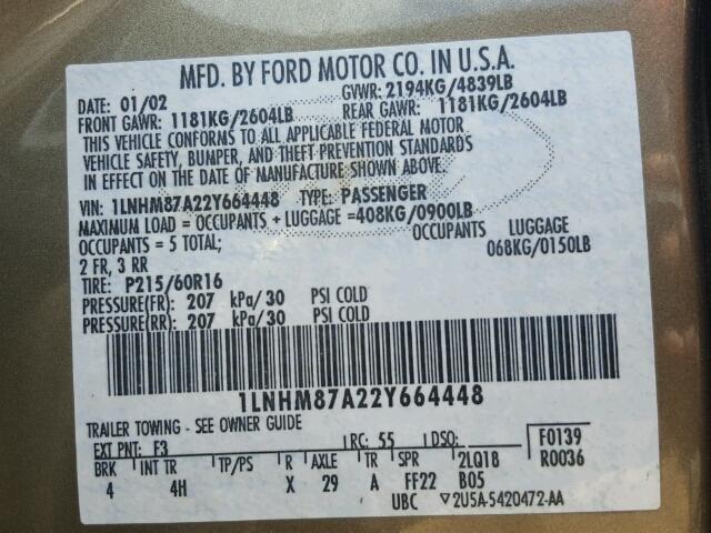 1LNHM87A22Y664448 - 2002 LINCOLN LS GOLD photo 10