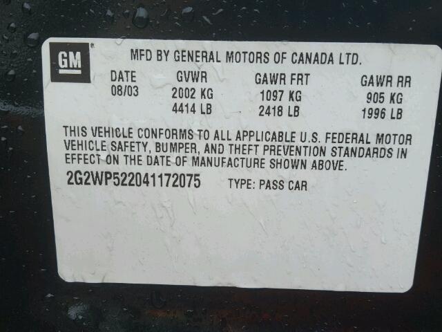 2G2WP522041172075 - 2004 PONTIAC GRAND PRIX GREEN photo 10