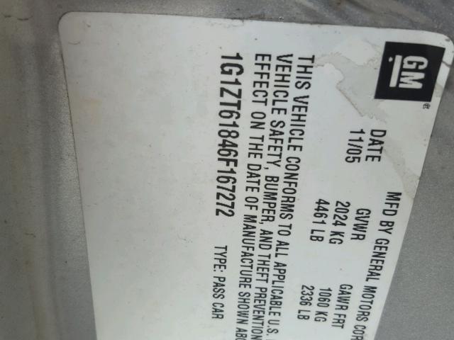 1G1ZT61846F167272 - 2006 CHEVROLET MALIBU MAX 银色 照片 10