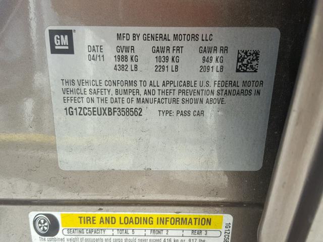 1G1ZC5EUXBF358562 - 2011 CHEVROLET MALIBU 1LT 金色 照片 10