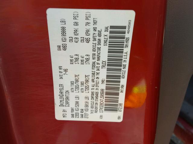 1D7KS28C47J509600 - 2007 DODGE RAM 2500 S BURGUNDY photo 10