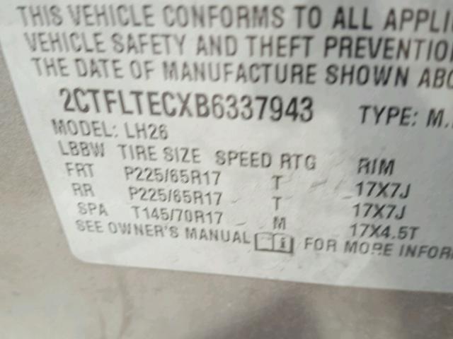 2CTFLTECXB6337943 - 2011 GMC TERRAIN SL BROWN photo 10