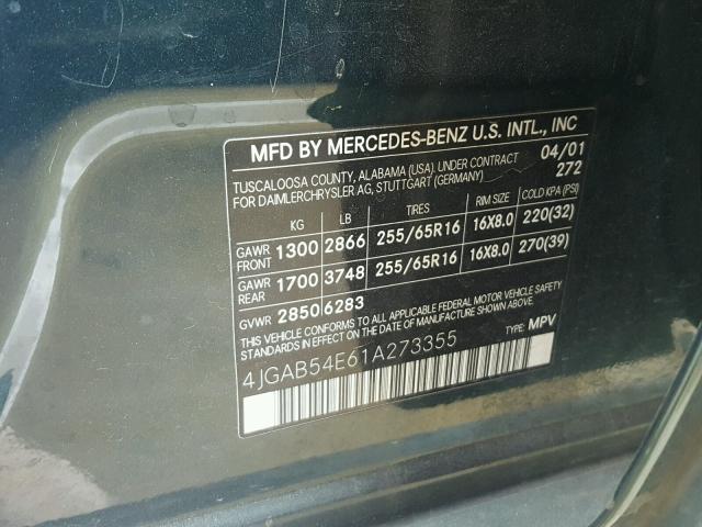 4JGAB54E61A273355 - 2001 MERCEDES-BENZ ML 320 GREEN photo 10