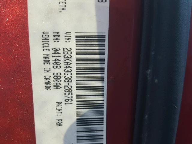 2B3KA43G38H285761 - 2008 DODGE CHARGER RED photo 10