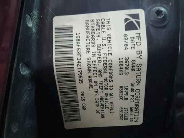 1G8AF52F63Z147273 - 2003 SATURN ION LEVEL MAROON photo 10