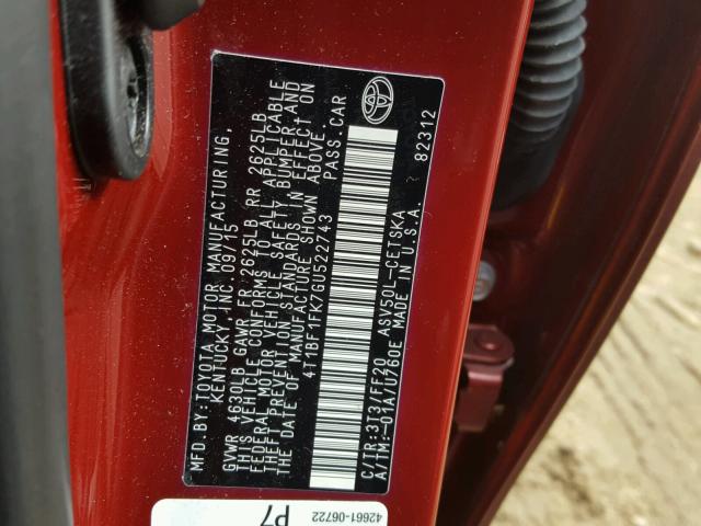 4T1BF1FK7GU522743 - 2016 TOYOTA CAMRY LE RED photo 10