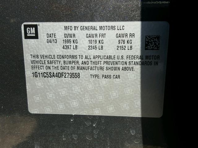 1G11C5SA4DF279558 - 2013 CHEVROLET MALIBU 1LT CHARCOAL photo 10