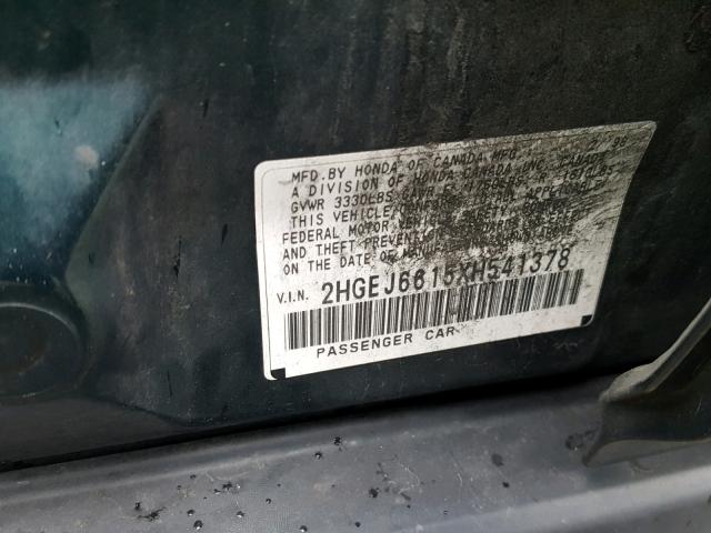 2HGEJ6615XH541378 - 1999 HONDA CIVIC BASE 绿色 照片 10
