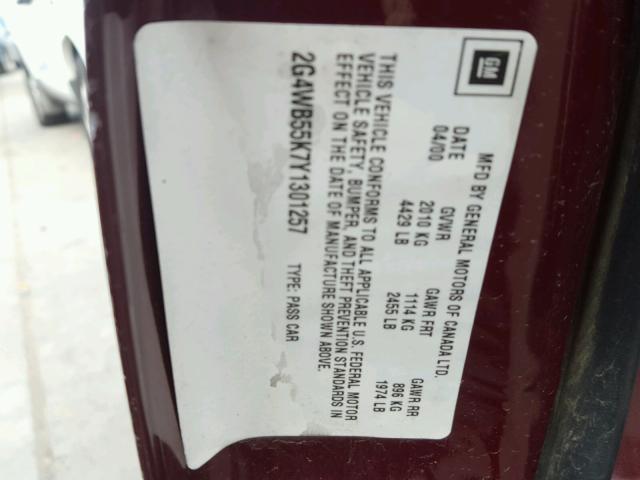 2G4WB55K7Y1301257 - 2000 BUICK REGAL LS MAROON photo 10