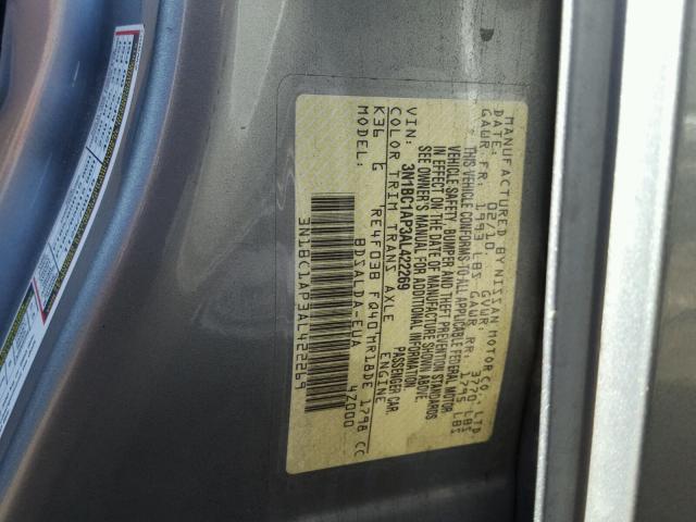 3N1BC1AP3AL422269 - 2010 NISSAN VERSA S SILVER photo 10