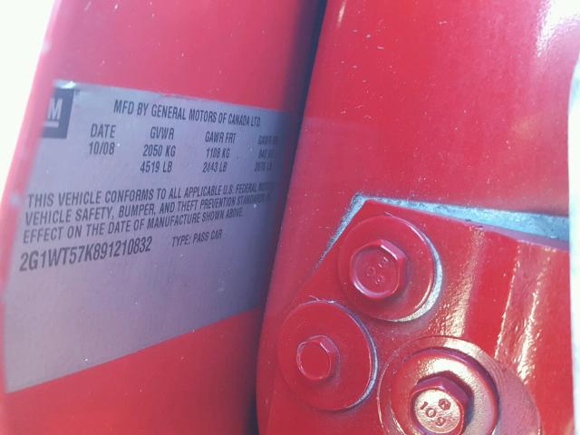 2G1WT57K891210832 - 2009 CHEVROLET IMPALA 红色 照片 10