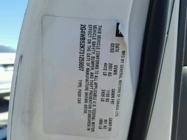 2G4WB52K731259007 - 2003 BUICK REGAL LS WHITE photo 10