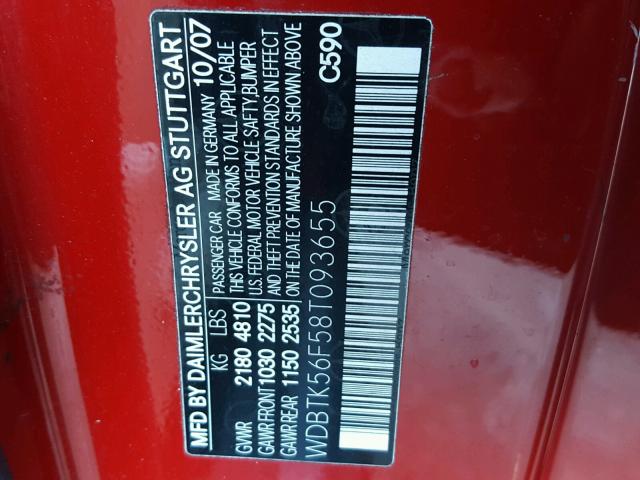 WDBTK56F58T093655 - 2008 MERCEDES-BENZ CLK RED photo 10