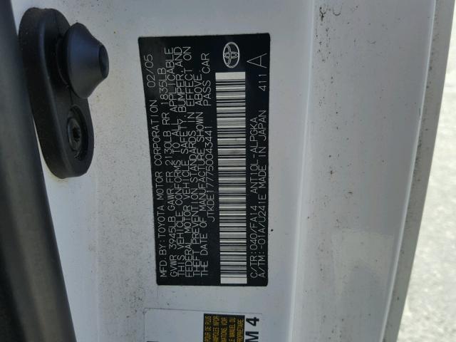 JTKDE177750043441 - 2005 TOYOTA SCION TC 白色 照片 10