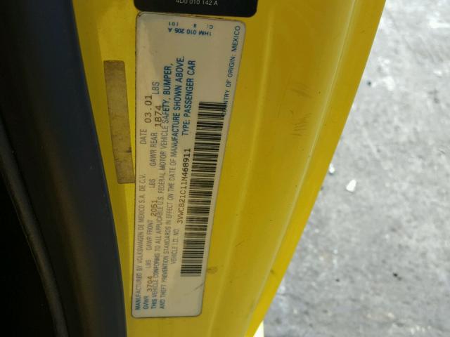 3VWCB21C11M468911 - 2001 VOLKSWAGEN NEW BEETLE 黄色 照片 10