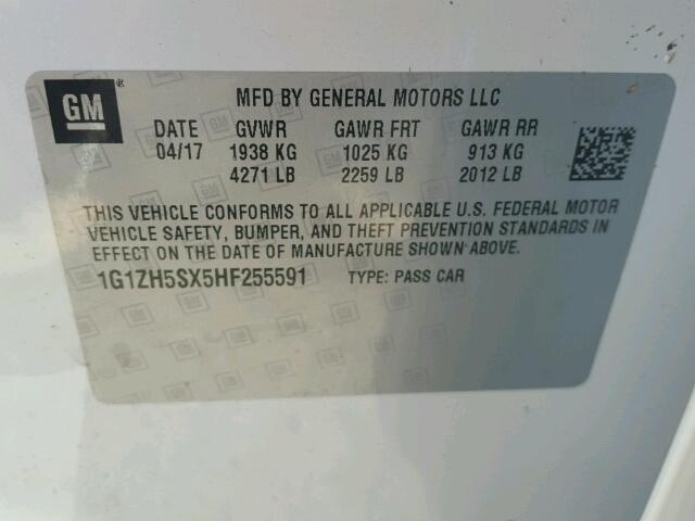 1G1ZH5SX5HF255591 - 2017 CHEVROLET MALIBU PRE WHITE photo 10