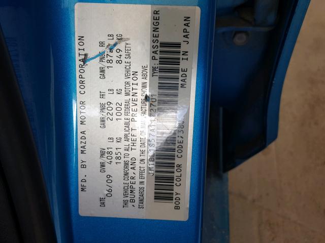 JM1BL1S57A1172701 - 2010 MAZDA 3 S BLUE photo 10