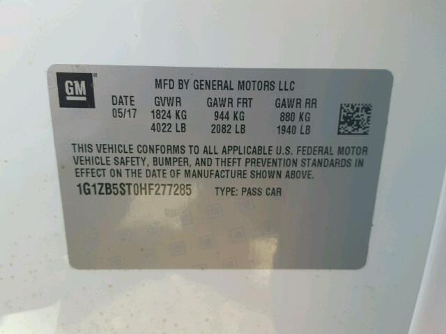 1G1ZB5ST0HF277285 - 2017 CHEVROLET MALIBU LS WHITE photo 10