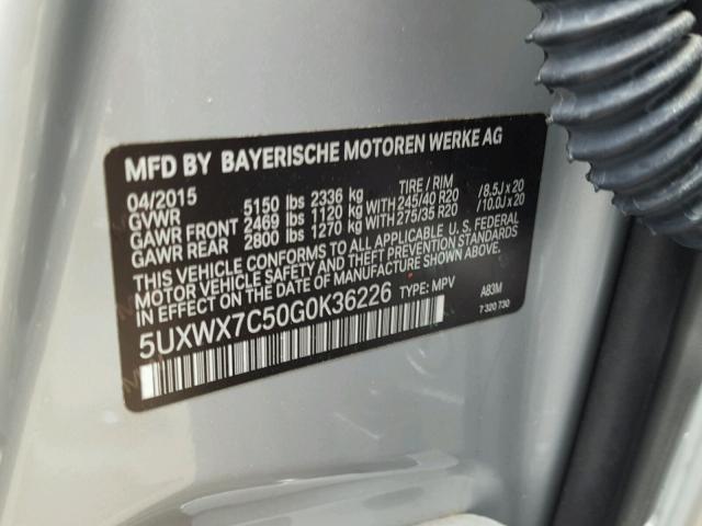 5UXWX7C50G0K36226 - 2016 BMW X3 XDRIVE3 SILVER photo 10