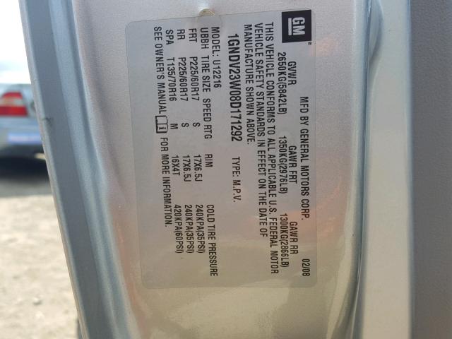 1GNDV23W08D171292 - 2008 CHEVROLET UPLANDER L 银色 照片 10