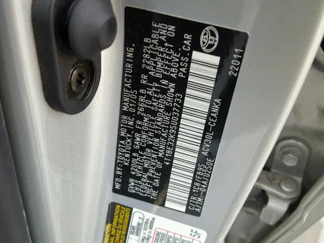 4T1BE32K95U037733 - 2005 TOYOTA CAMRY SILVER photo 10