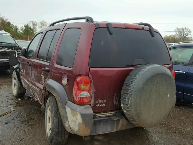 1J4GL48K82W343751 - 2002 JEEP LIBERTY SP MAROON photo 3