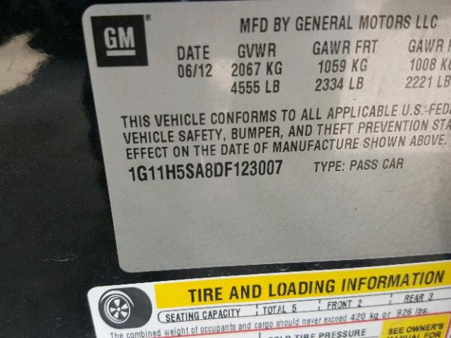 1G11H5SA8DF123007 - 2013 CHEVROLET MALIBU LTZ 黑色 照片 10