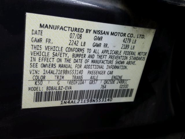 1N4AL21E98N553140 - 2008 NISSAN ALTIMA 2.5 GRAY photo 10