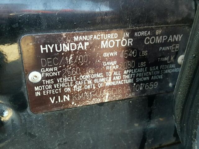 KMHFU45D81A107659 - 2001 HYUNDAI XG 300 BLACK photo 10