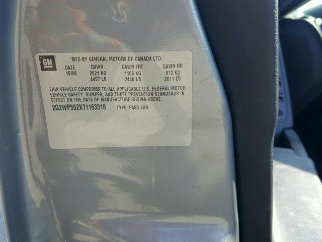 2G2WP552X71163318 - 2007 PONTIAC GRAND PRIX GRAY photo 10