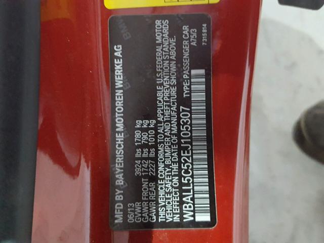 WBALL5C52EJ105307 - 2014 BMW Z4 SDRIVE2 RED photo 10