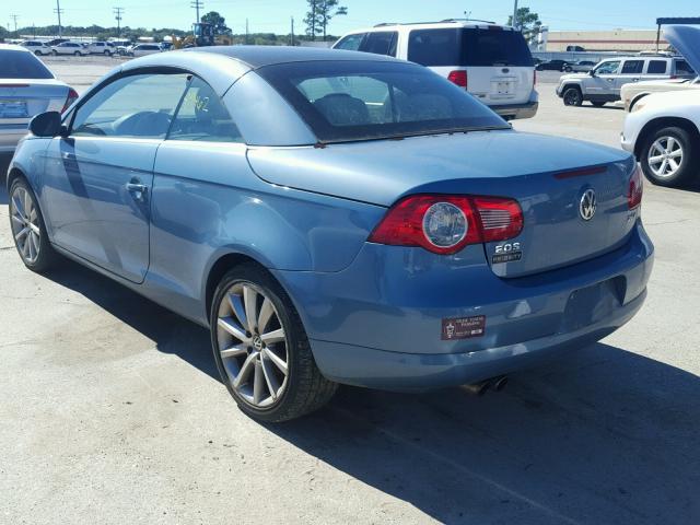 WVWDA71F67V028411 - 2007 VOLKSWAGEN EOS 2.0T S BLUE photo 3